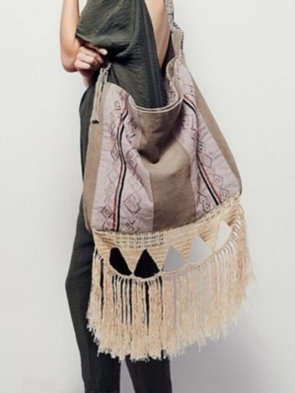 Free People Light My Fire Suede Leather Fringe Tote/Bag